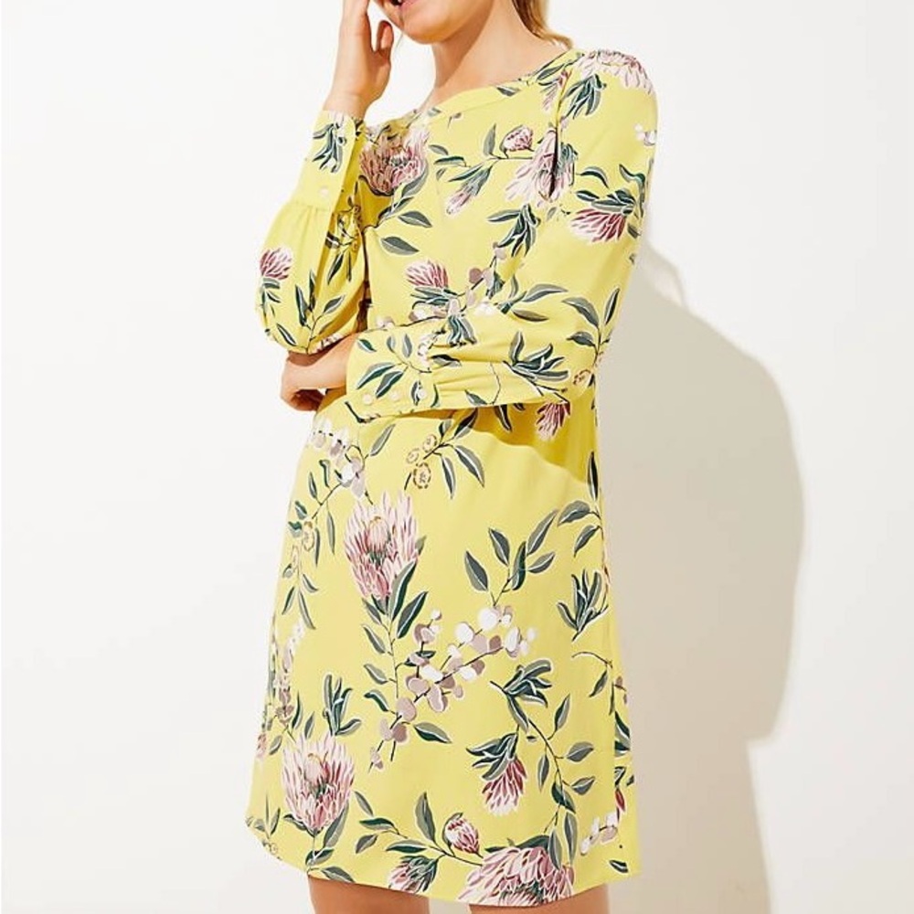 Ann Taylor Loft Yellow Floral Shift Dress Sz 10